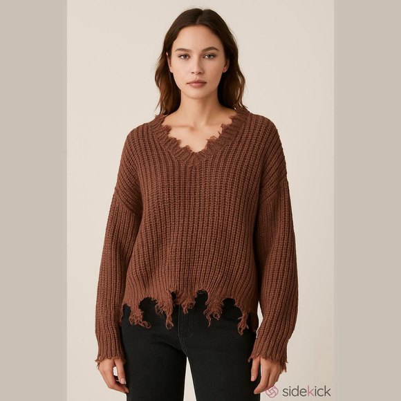 Love Tree Distressed Crop VNeck Sweater (Lg) - Picture 1 of 6